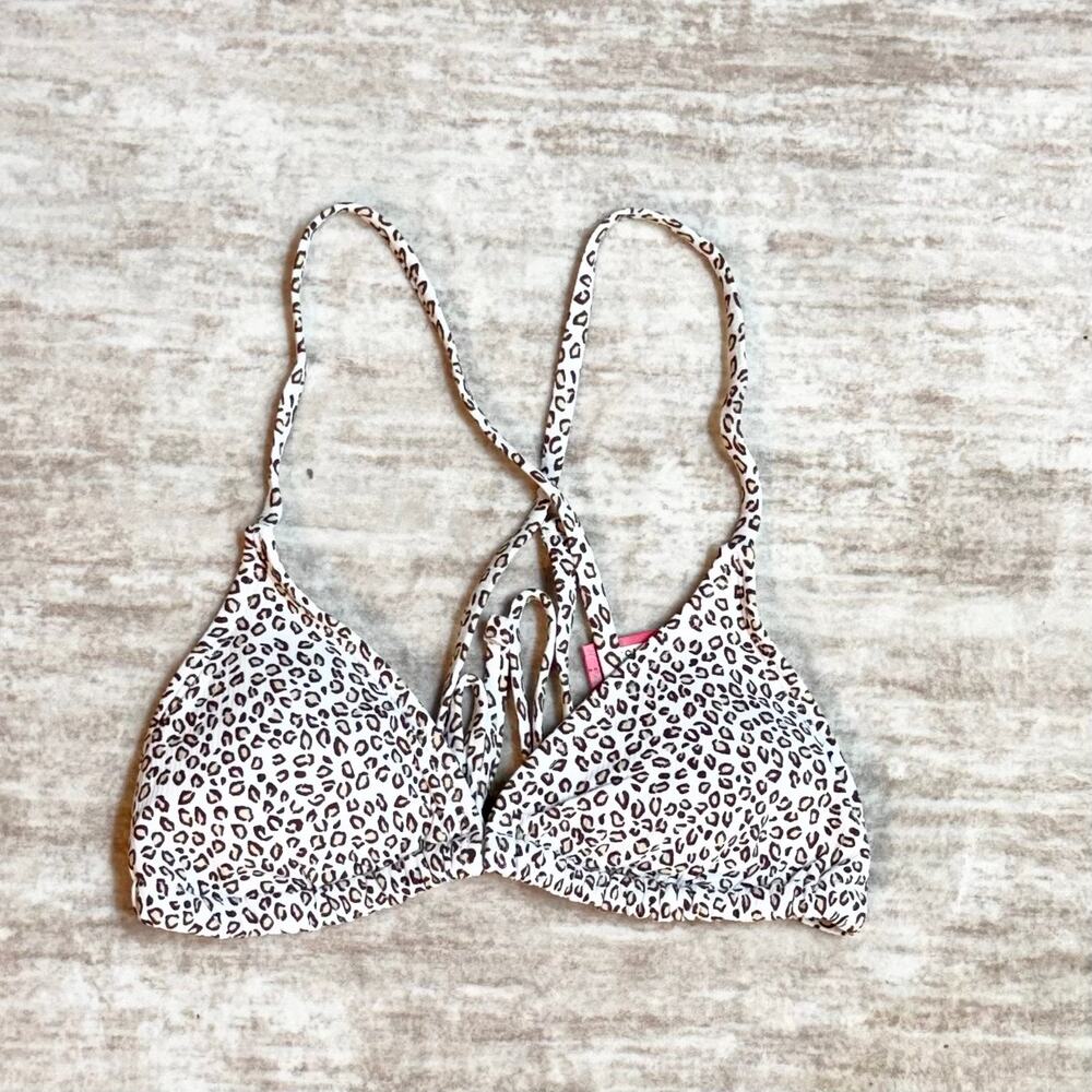 Xhilaration Women’s Small Brown White Cheetah Animal Print Swimsuit Bikini Top